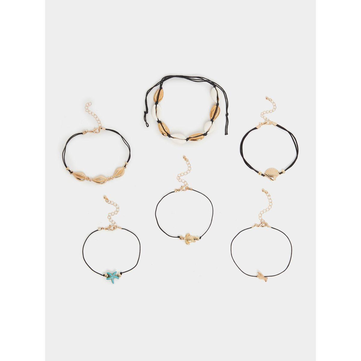 مجموعة من 6 - خلخال مُتدلي بحلية على شكل صدف-women-watchesandjewellery-jewellery-anklets-image-1