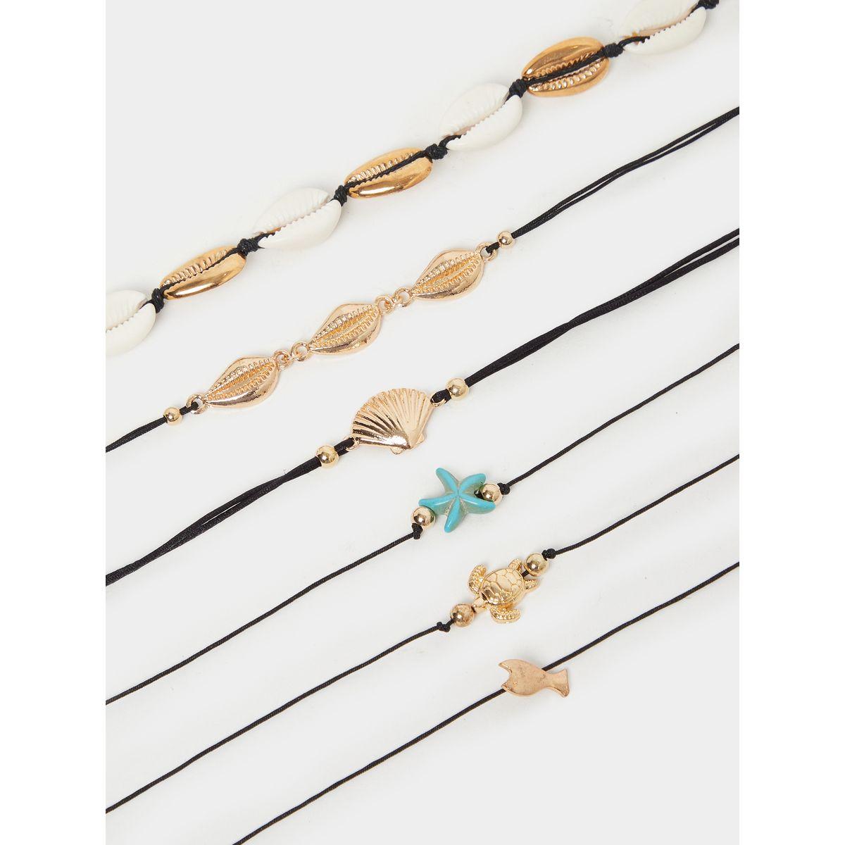 مجموعة من 6 - خلخال مُتدلي بحلية على شكل صدف-women-watchesandjewellery-jewellery-anklets-image-2