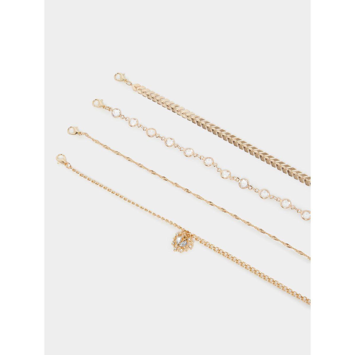 مجموعة من 4 - خلخال مُتدلي بحلية بتفاصيل مُنمقة-women-watchesandjewellery-jewellery-anklets-image-3