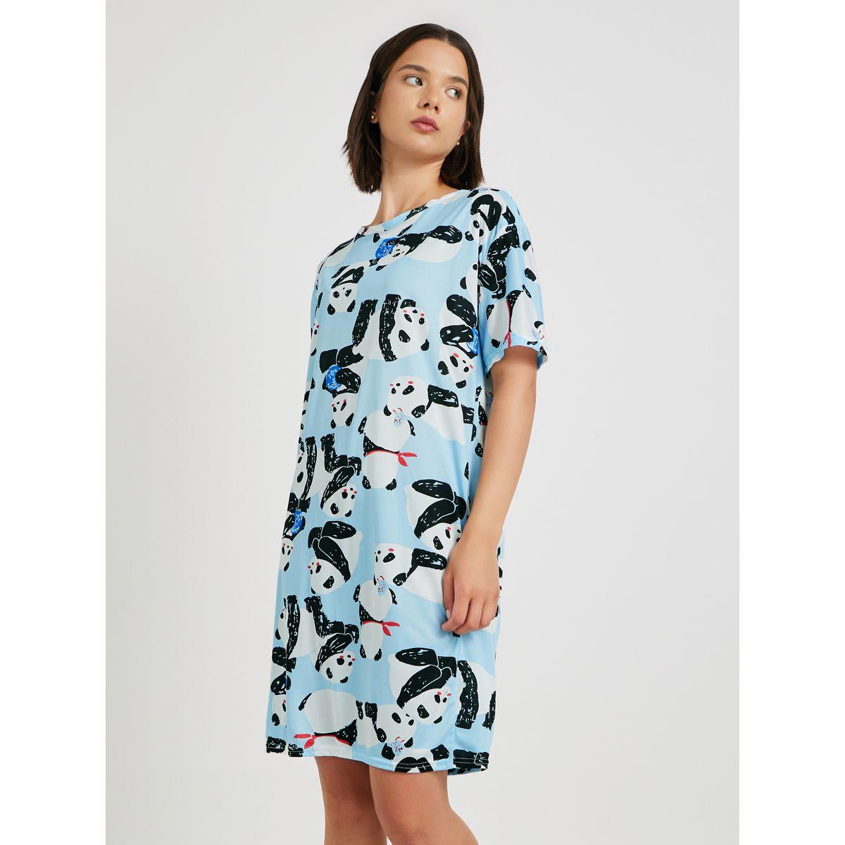 Styli Panda Printed Short Sleeve Sleep T-Shirt-women-clothing-nightwear-nighties-image-2