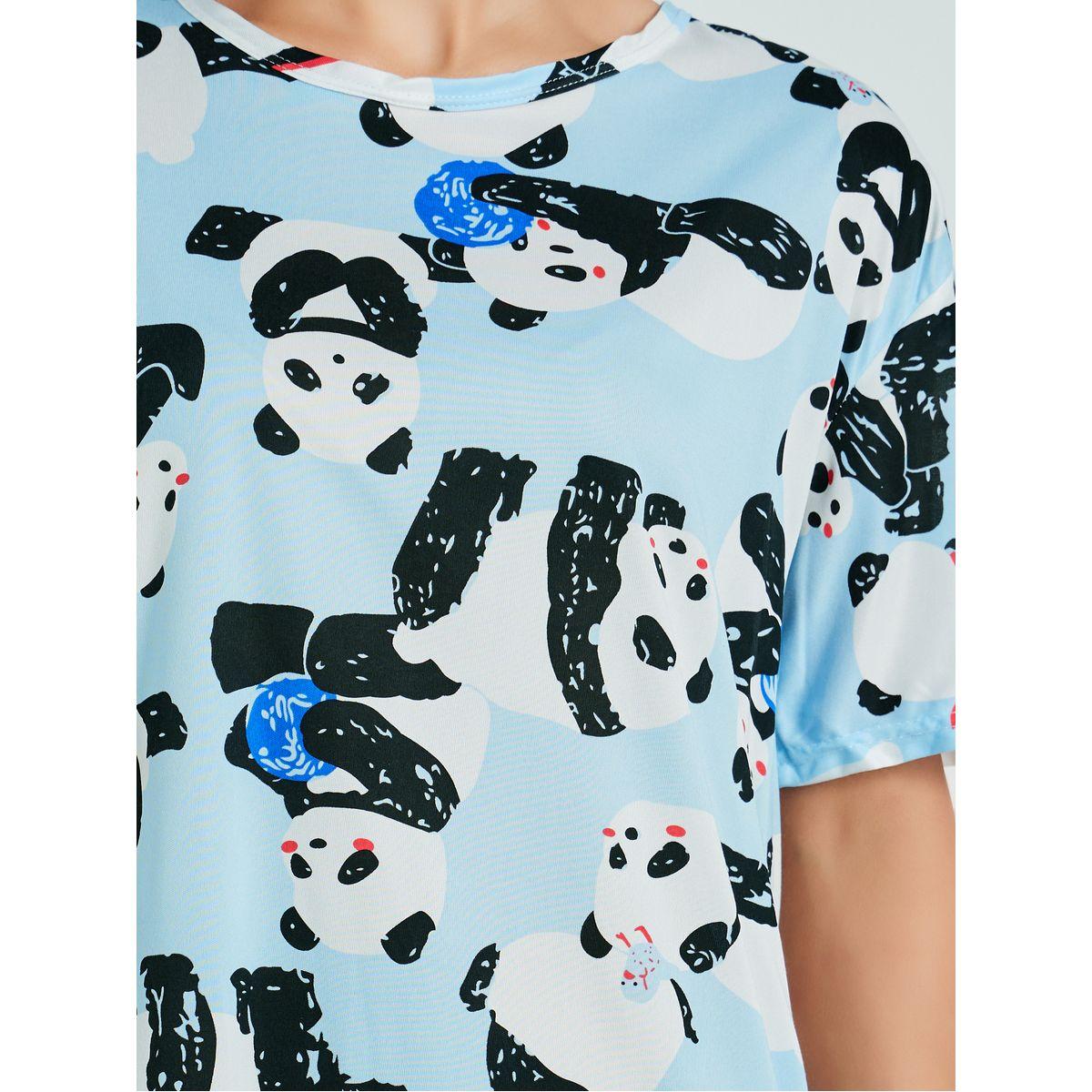 قميص نوم بتصميم تيشيرت بطبعة باندا وأكمام قصيرة-women-clothing-nightwear-nighties-image-3