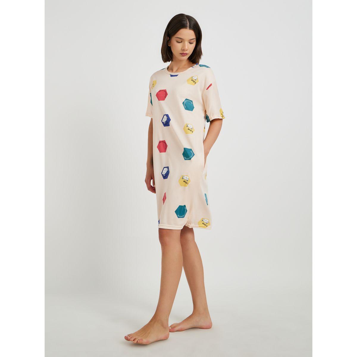 Styli All-Over Printed Short Sleeve Sleep T-Shirt-women-clothing-nightwear-nighties-image-1
