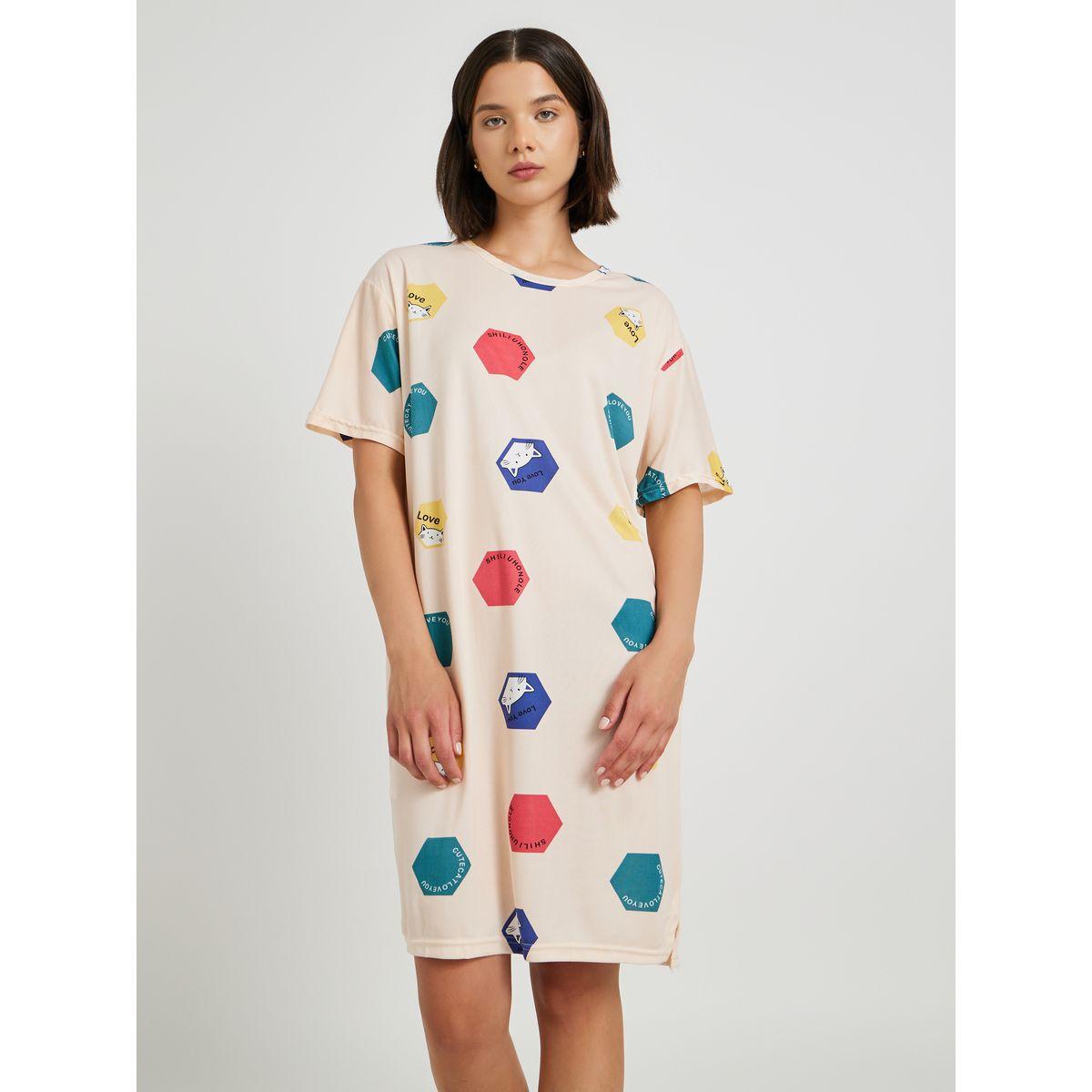 Styli All-Over Printed Short Sleeve Sleep T-Shirt-women-clothing-nightwear-nighties-image-2