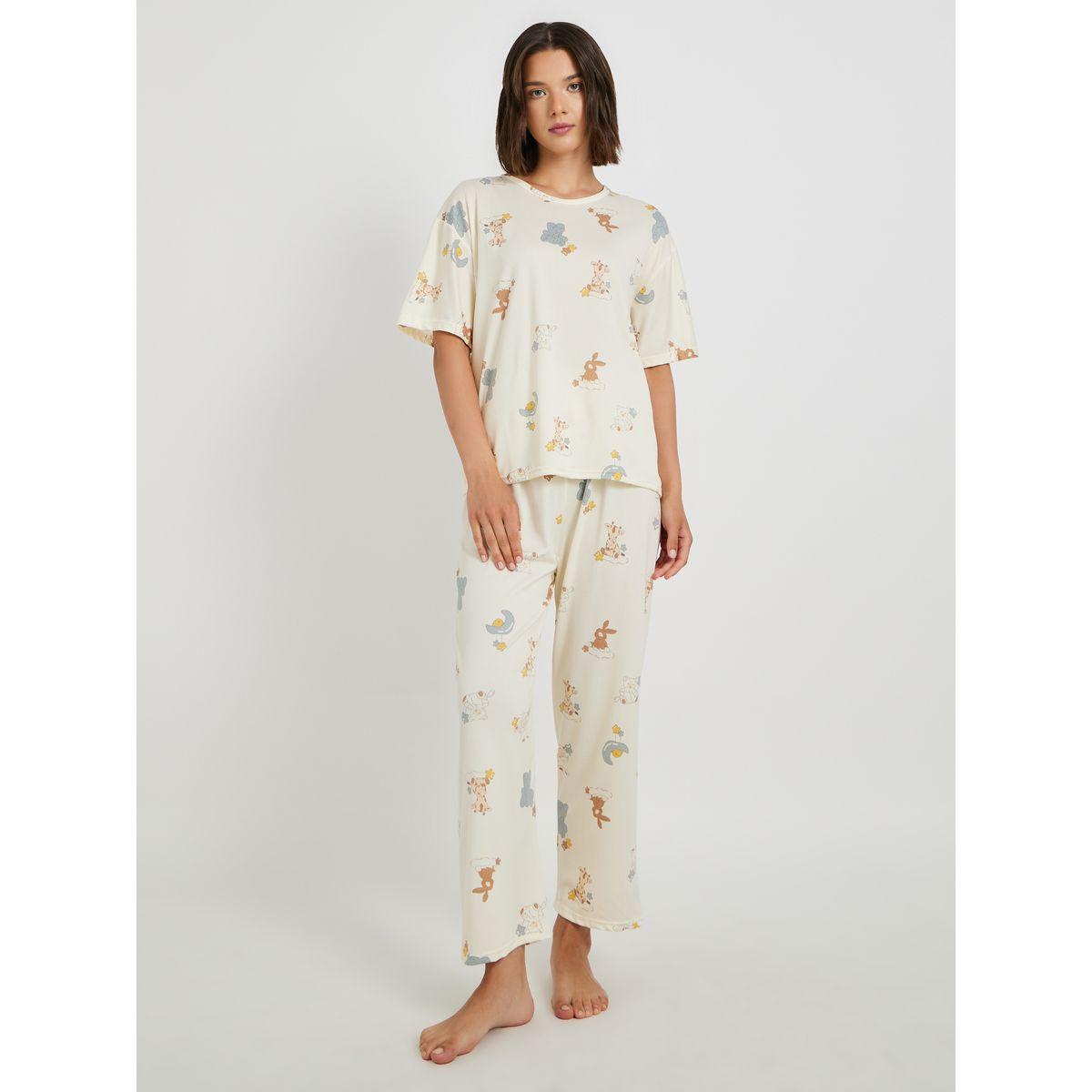 Styli Set of 4 - Printed T-Shirt and Shorts with Nightdress and Pants-women-clothing-nightwear-pyjamas-longsets-image-2