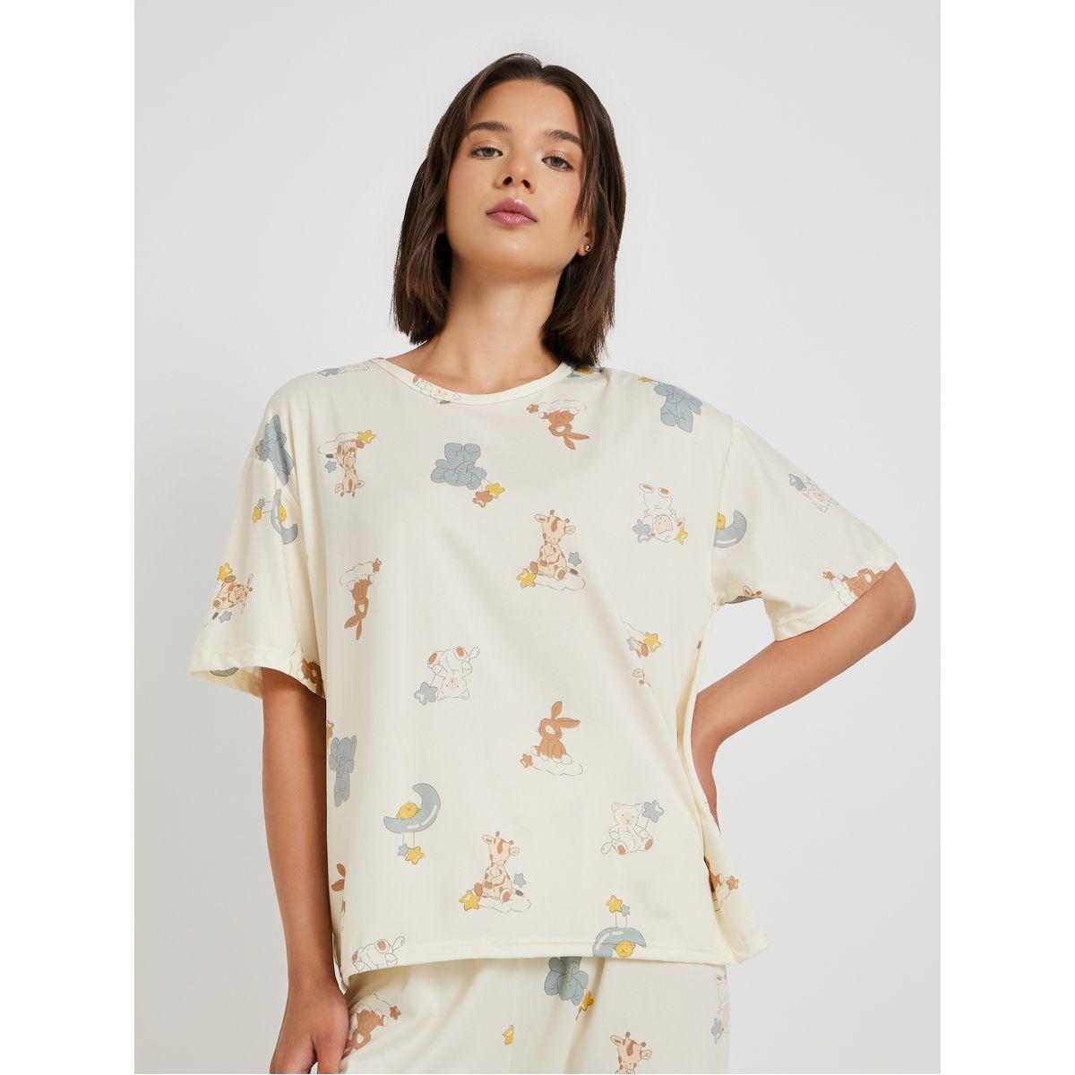 Styli Set of 4 - Printed T-Shirt and Shorts with Nightdress and Pants-women-clothing-nightwear-pyjamas-longsets-image-3
