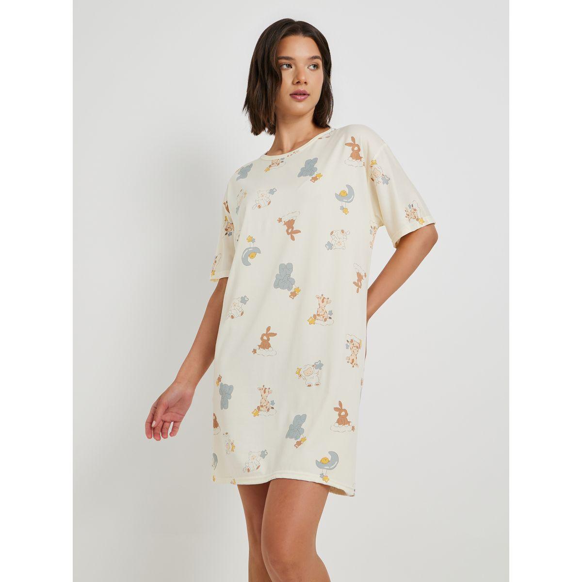 Styli Set of 4 - Printed T-Shirt and Shorts with Nightdress and Pants-women-clothing-nightwear-pyjamas-longsets-image-5