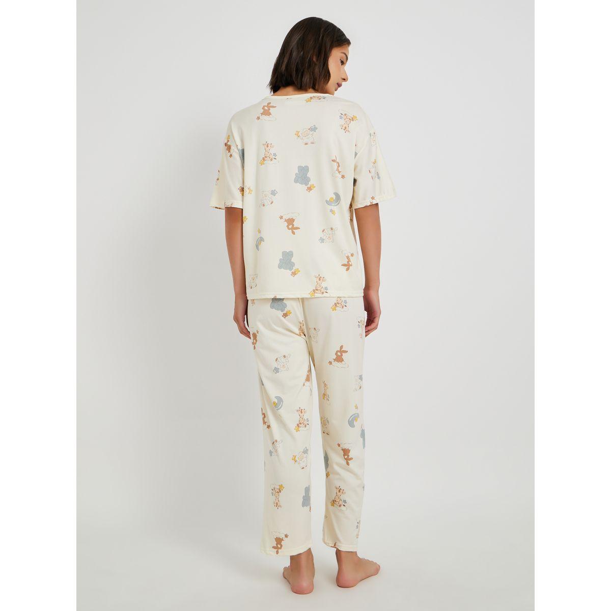 Styli Set of 4 - Printed T-Shirt and Shorts with Nightdress and Pants-women-clothing-nightwear-pyjamas-longsets-image-6