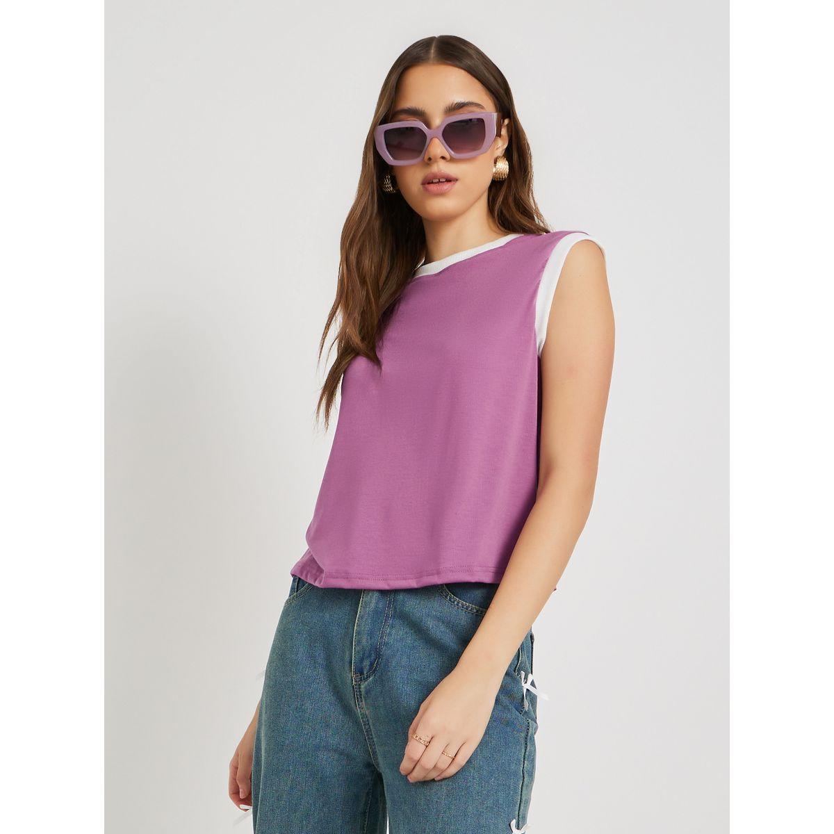 Styli Solid Sleeveless Rib Contrast Trim T-Shirt-women-clothing-tshirts-image-3