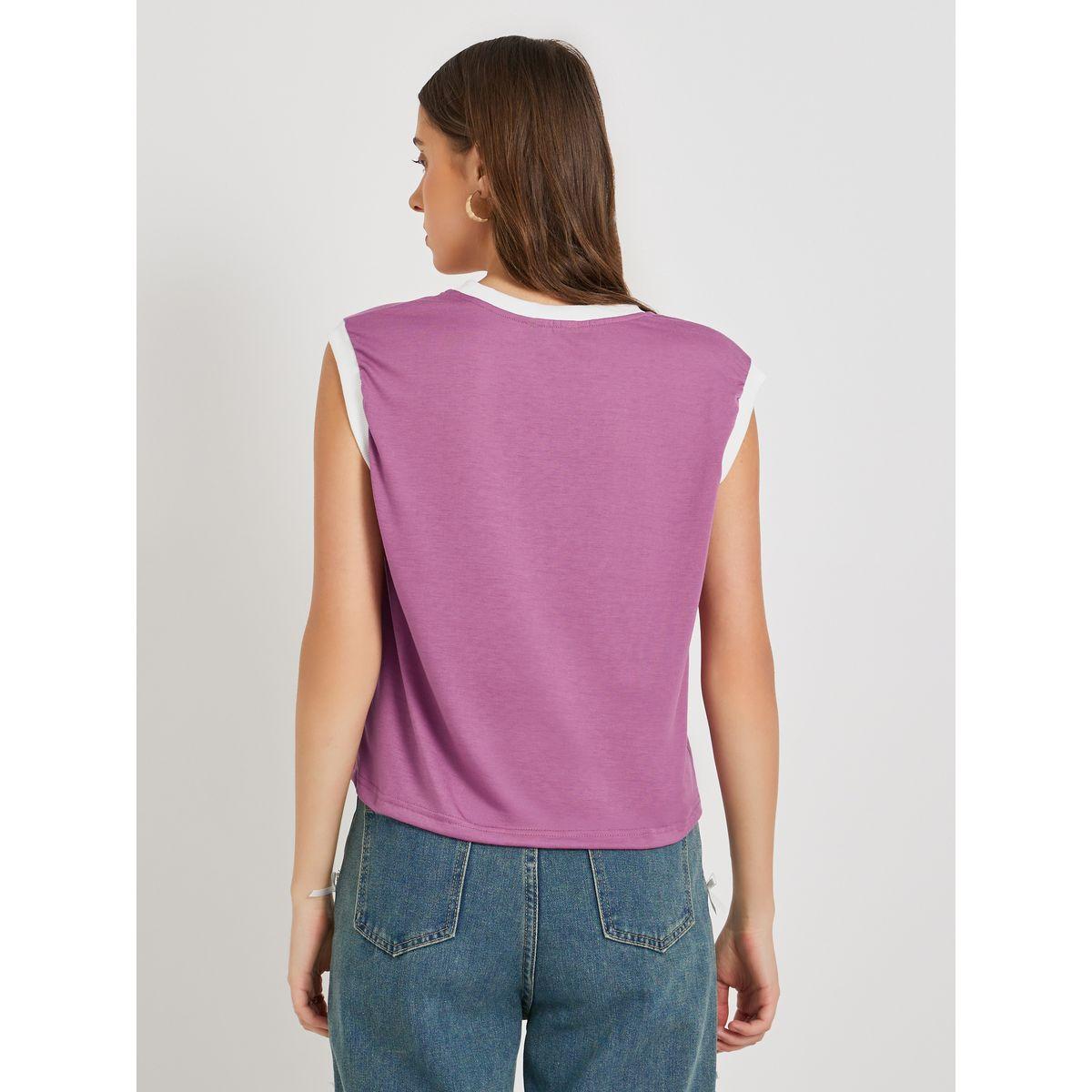 Styli Solid Sleeveless Rib Contrast Trim T-Shirt-women-clothing-tshirts-image-5