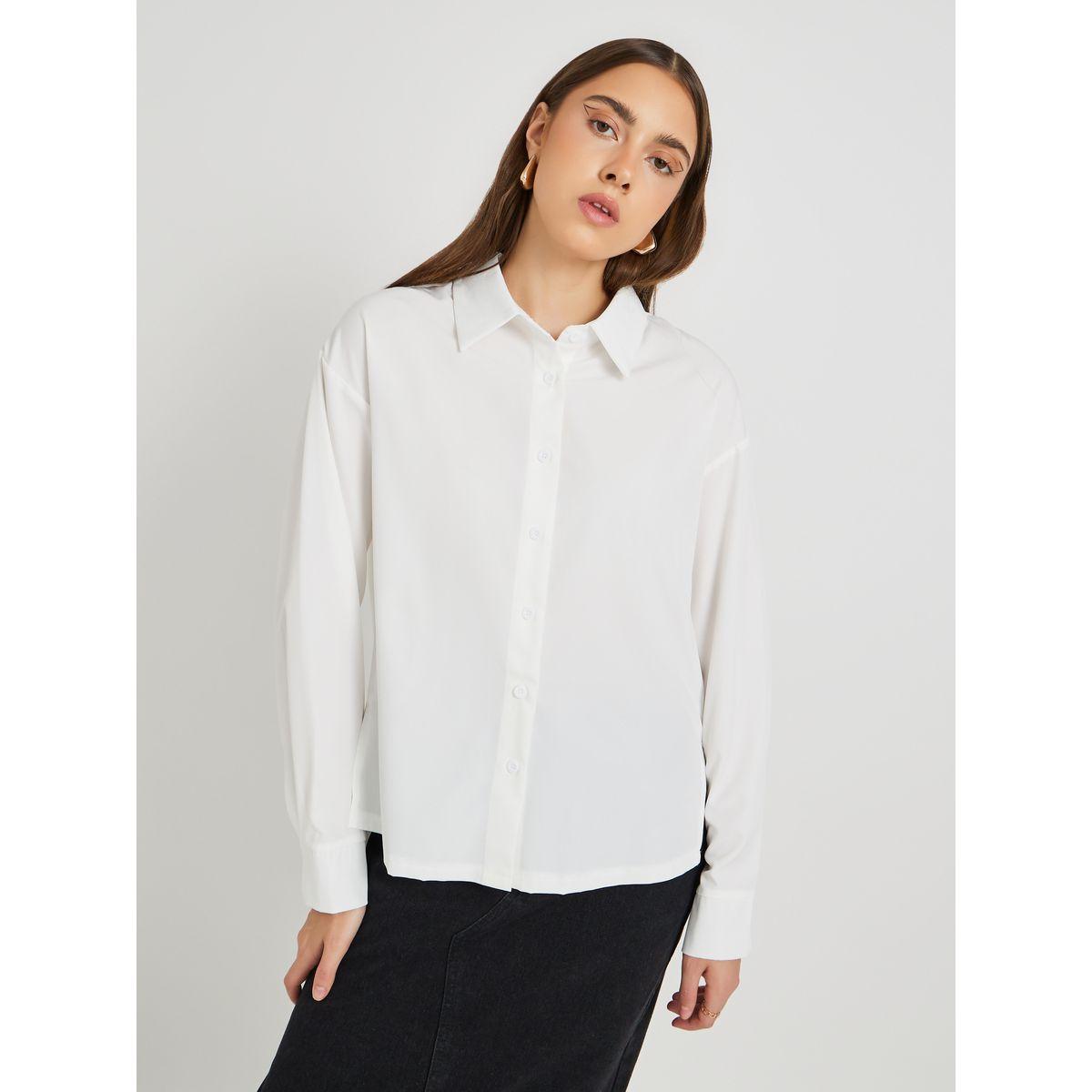 Styli Solid Spread Collar Long Sleeve Shirt-women-clothing-shirtsandblouses-shirts-image-1