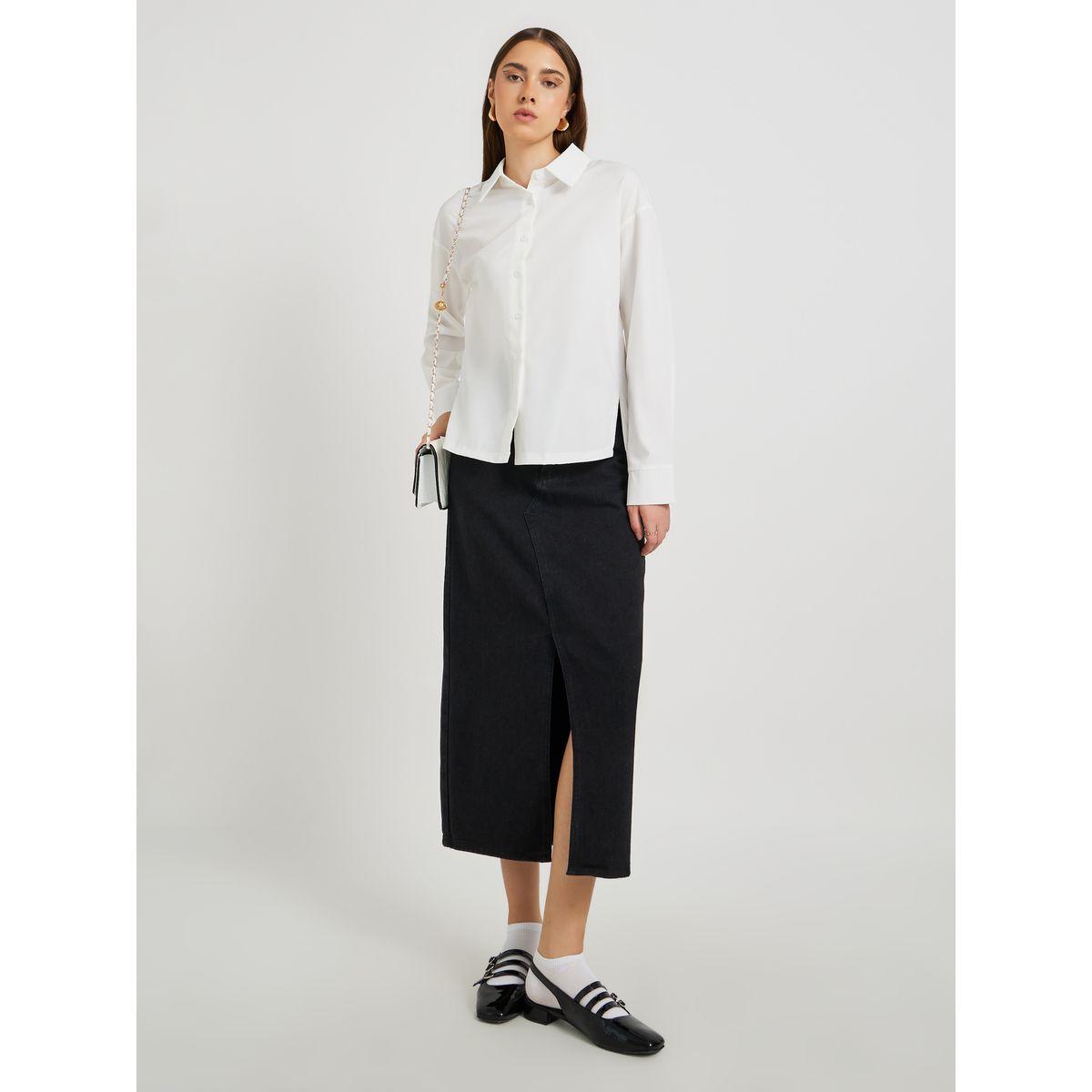 Styli Solid Spread Collar Long Sleeve Shirt-women-clothing-shirtsandblouses-shirts-image-2
