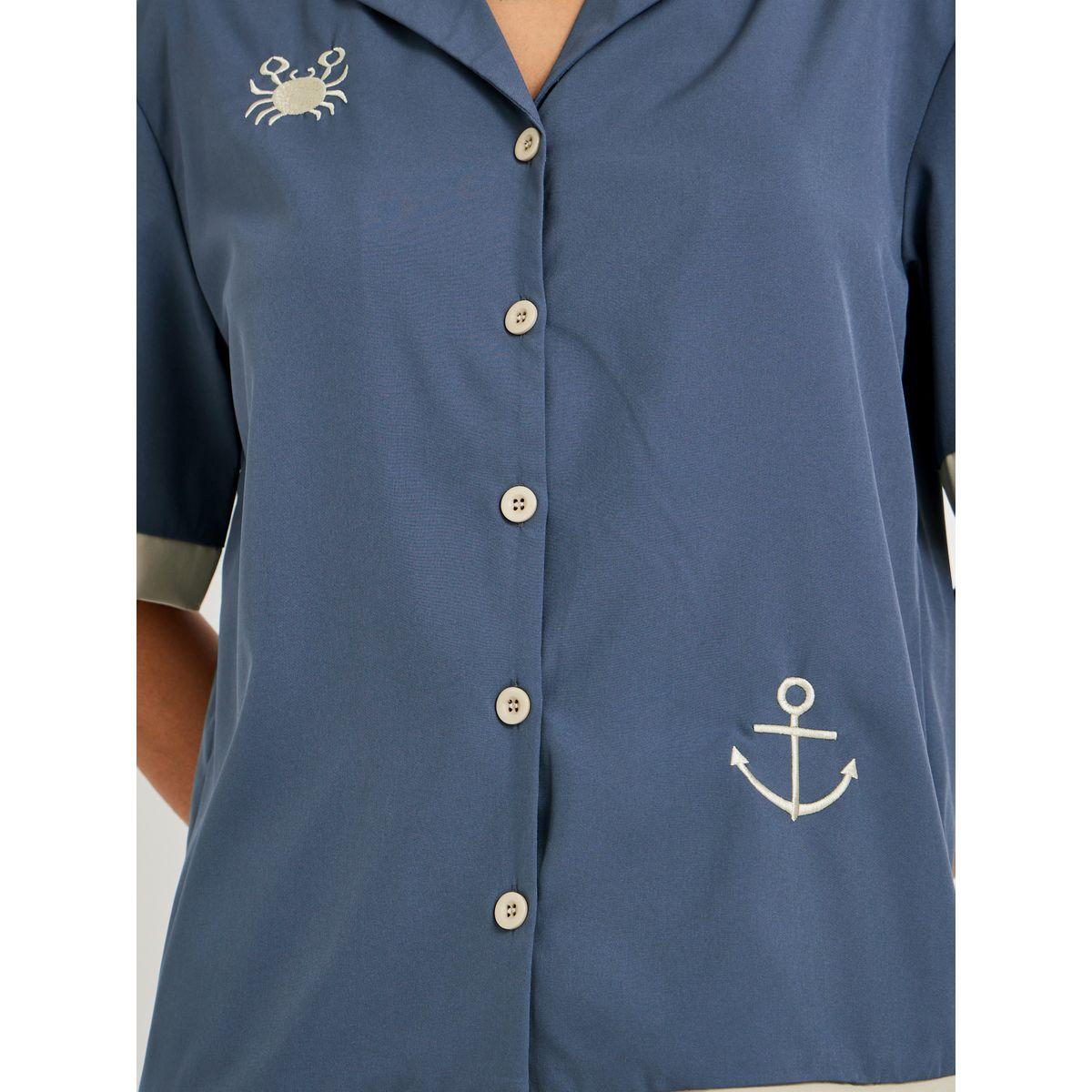Styli Embroidery Detail Short Sleeve Shirt and Pants Set-women-clothing-coordsets-image-4