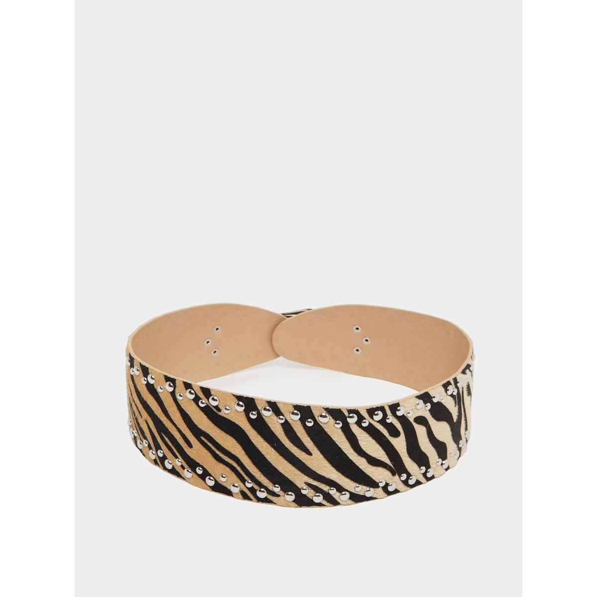 Styli Zebra Print Tang Buckle Belt with Studded Detail-women-clothingaccessories-belts-image-3