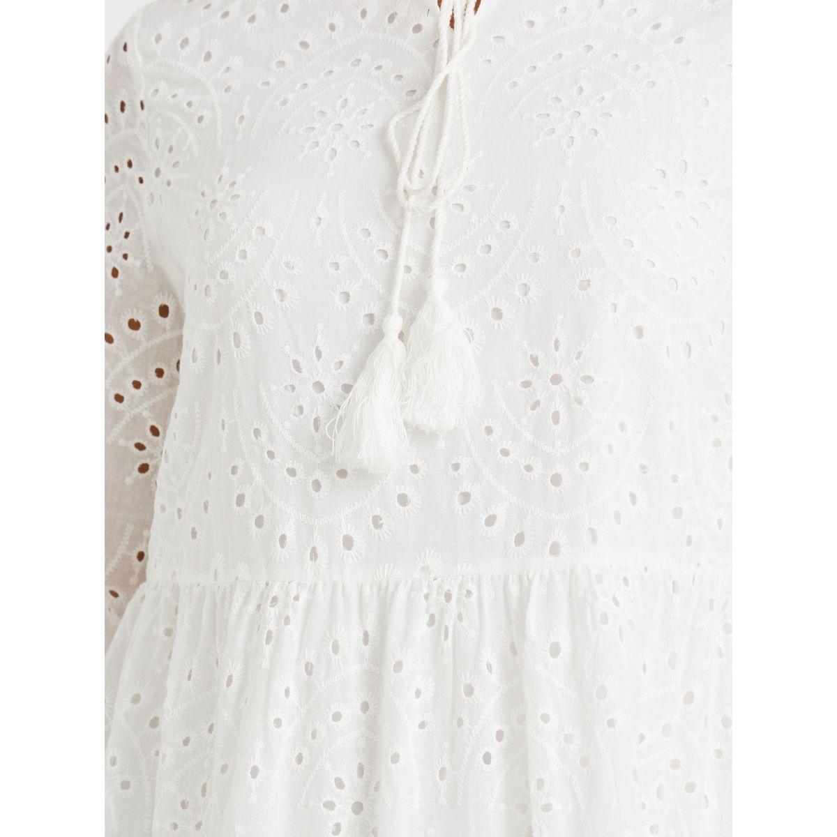 Keenly Schiffli Embroidered Tie-Up Neck A-Line Midi Dress-women-clothing-dresses-image-3