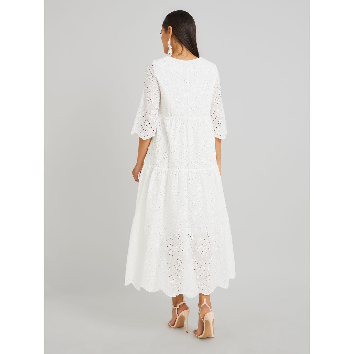 فستان ميدي شيفلي مُطرّز مع ياقة بأربطة-women-clothing-dresses-image-4
