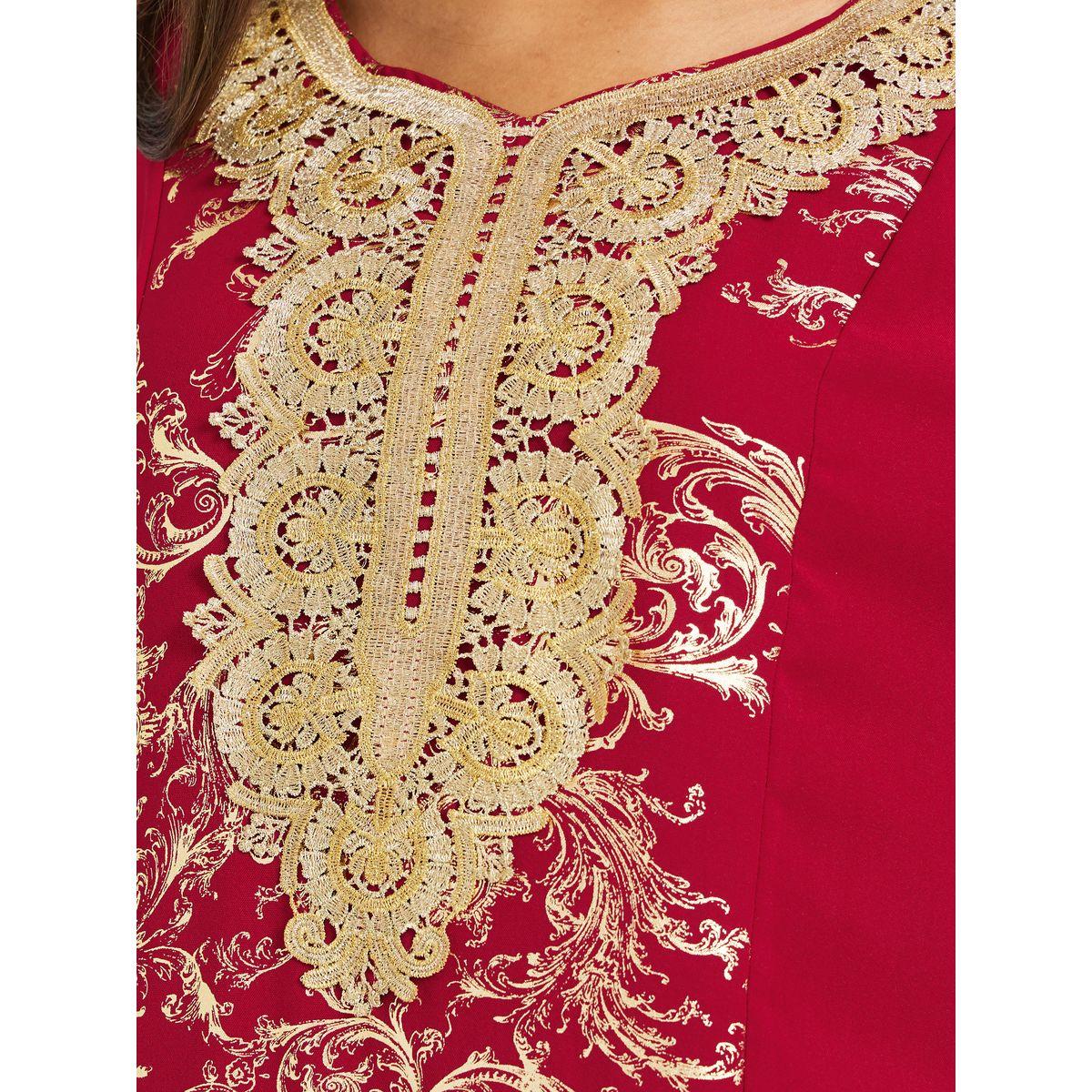 Keenly Embroidered Lace Detail Foil Print A-Line Jalabyia-women-arabicclothing-jalabiyas-image-4