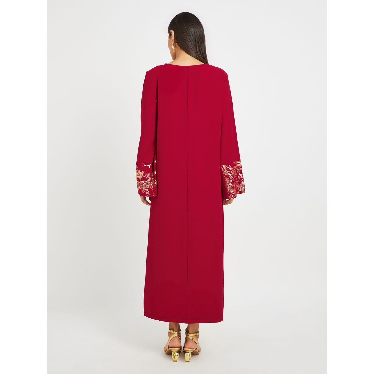 Keenly Embroidered Lace Detail Foil Print A-Line Jalabyia-women-arabicclothing-jalabiyas-image-5