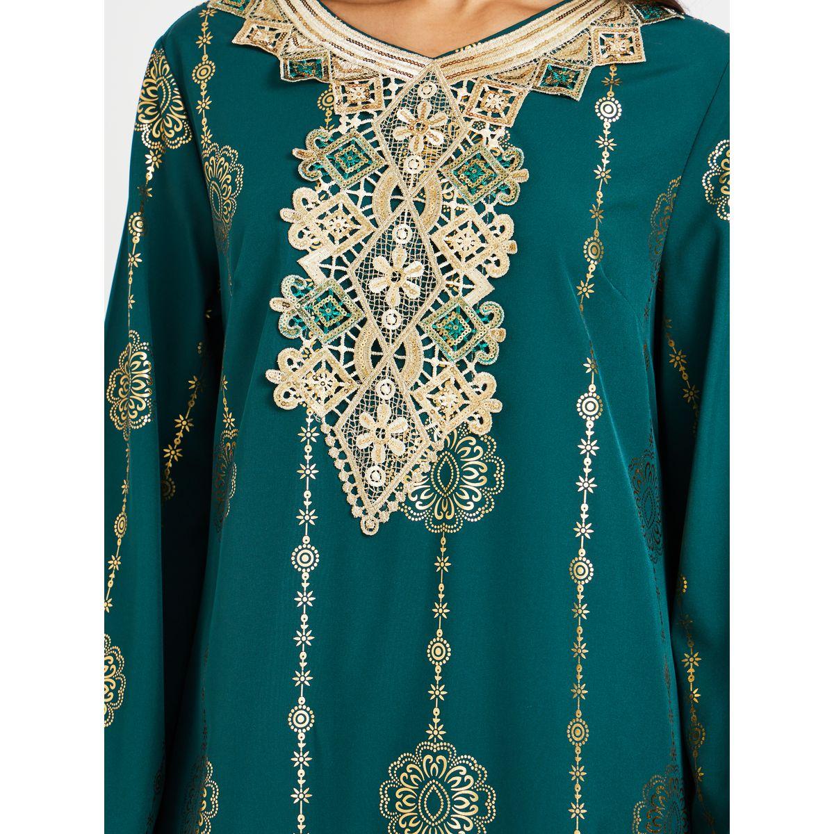 جلابية بحافة واسعة وتفاصيل دانتيل مع أكمام طويلة-women-arabicclothing-jalabiyas-image-4