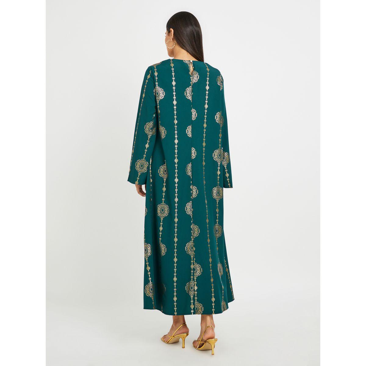 جلابية بحافة واسعة وتفاصيل دانتيل مع أكمام طويلة-women-arabicclothing-jalabiyas-image-5