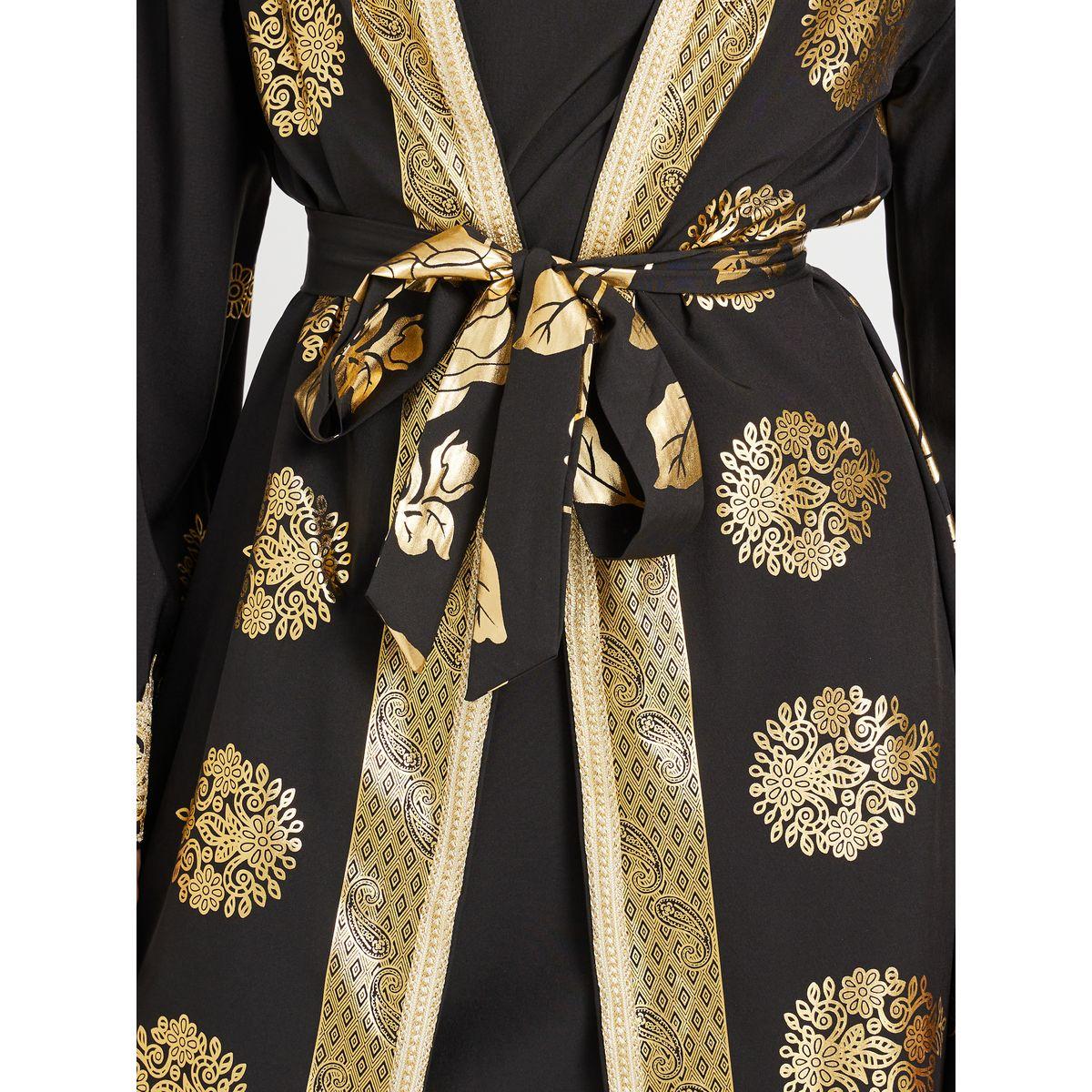 مجموعة من عباية بطبعة فويل مع فستان داخلي-women-arabicclothing-abayas-image-4