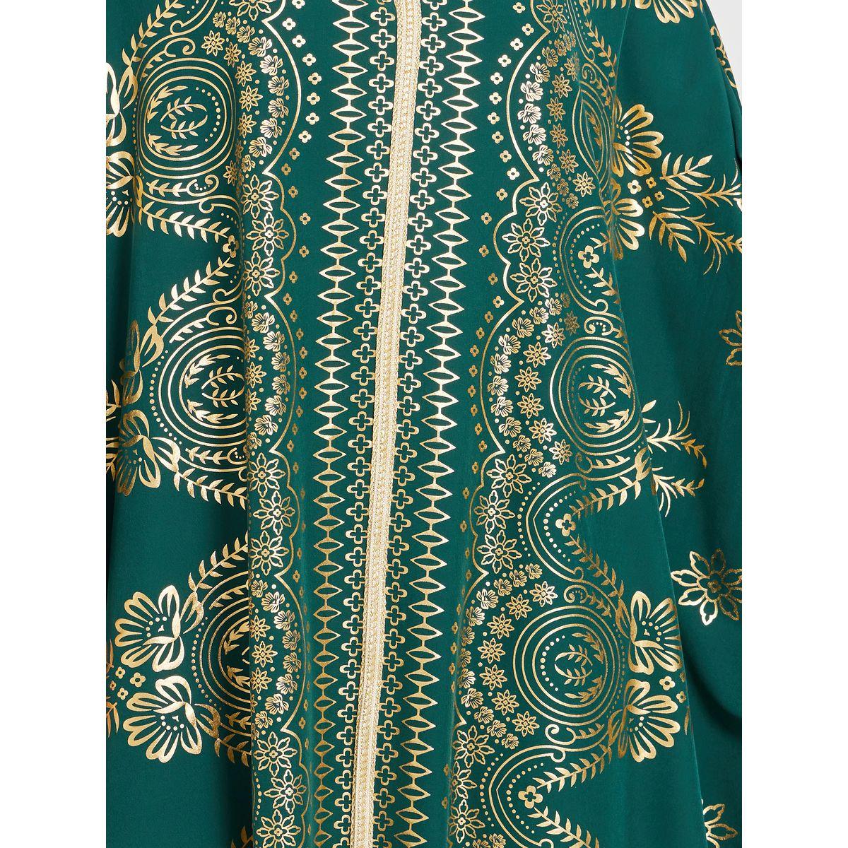 Keenly Printed Batwing Sleeve Notch Neck Kaftan-women-arabicclothing-kaftan-image-4