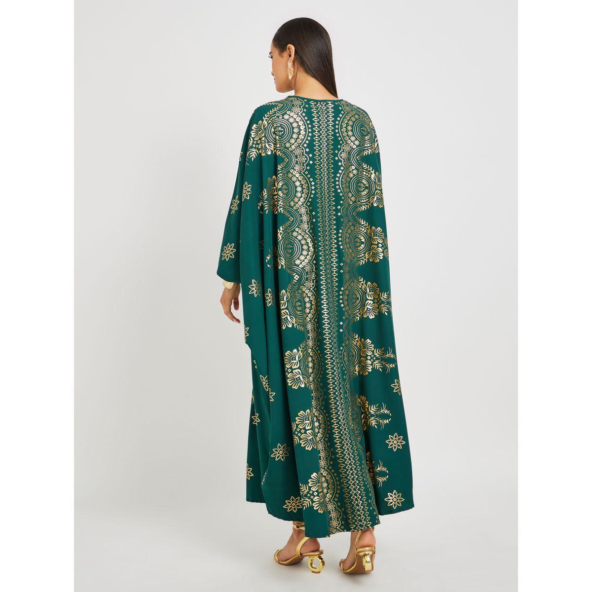 قفطان مطبع بأكمام خفاش وياقة بشق-women-arabicclothing-kaftan-image-5