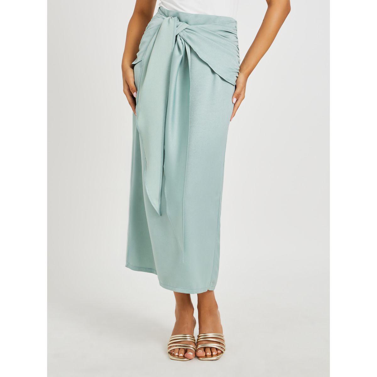 Keenly Solid Bell Sleeve Open Front Abaya and Twisted Waist Skirt Set-women-arabicclothing-abayas-image-5