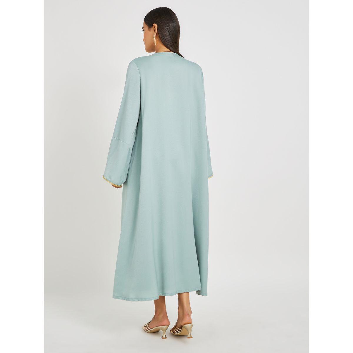 مجموعة من تنورة بخصر ملفوف مع عباية سادة بأكمام جرس-women-arabicclothing-abayas-image-6