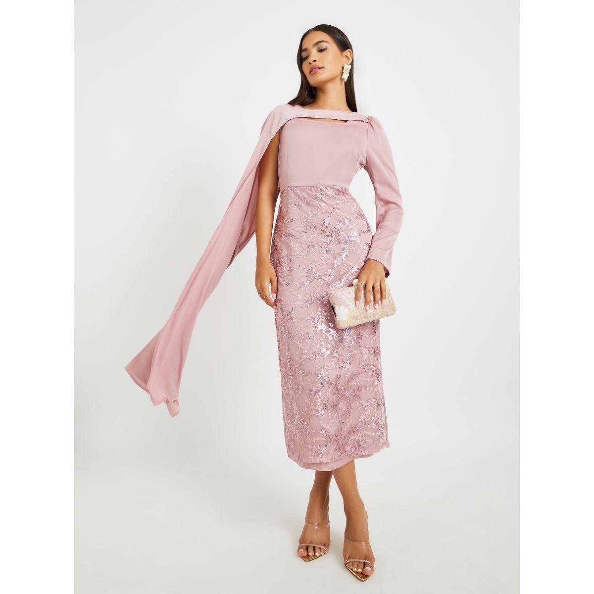 Styli Embellished One Cape Sleeve Bodycon Midi Dress-women-clothing-dresses-image-1