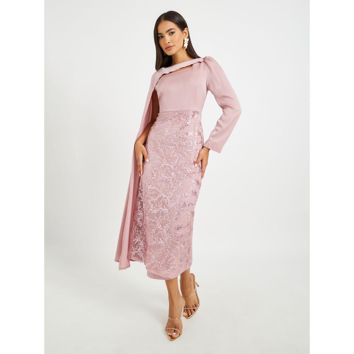 Styli Embellished One Cape Sleeve Bodycon Midi Dress-women-clothing-dresses-image-2