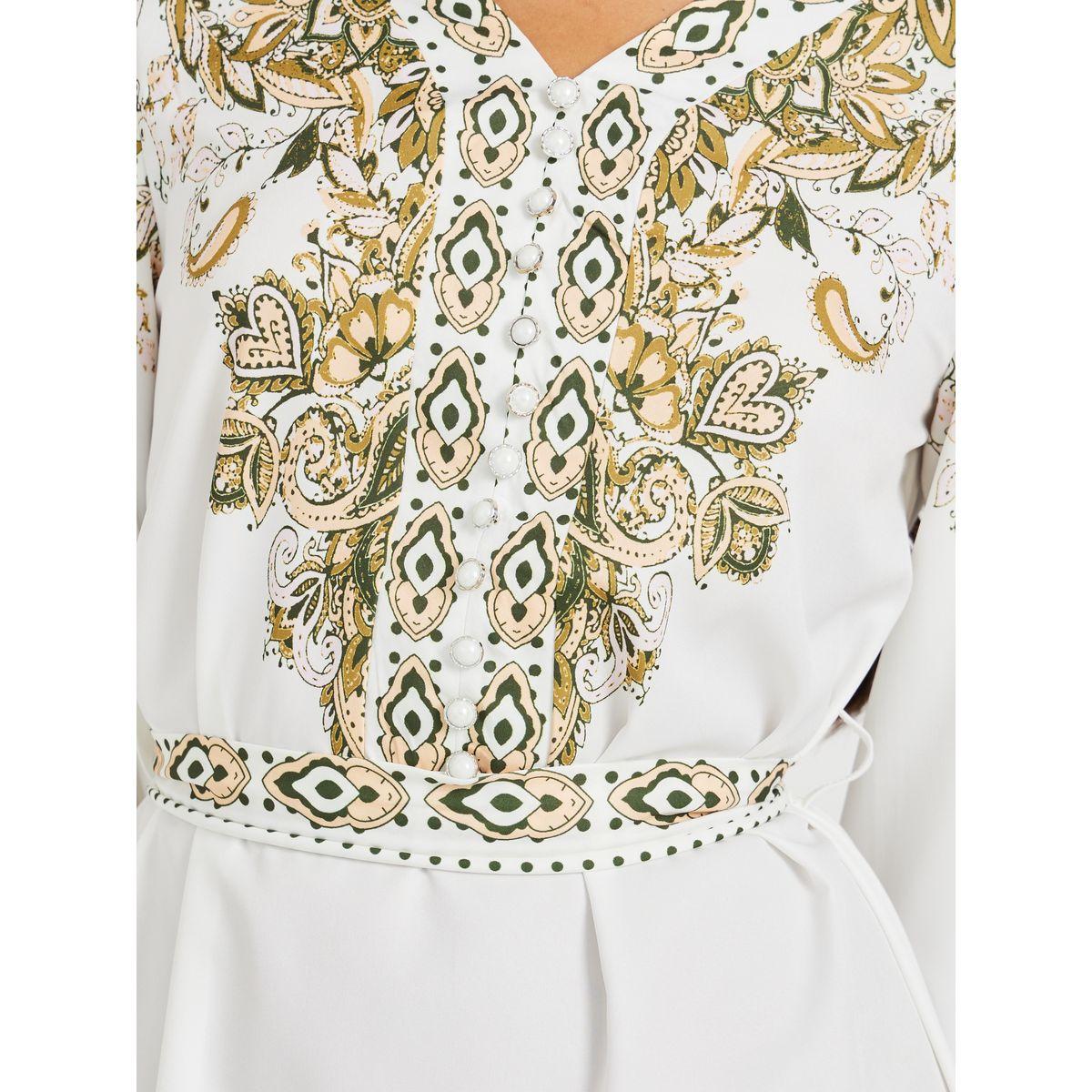 فستان طويل بطبعة زهور وأكمام بالون مع حزام-women-clothing-dresses-image-5