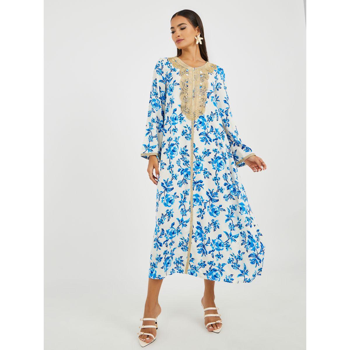 جلابية بحافة واسعة وطبعة زهور مع دانتيل-women-arabicclothing-jalabiyas-image-2