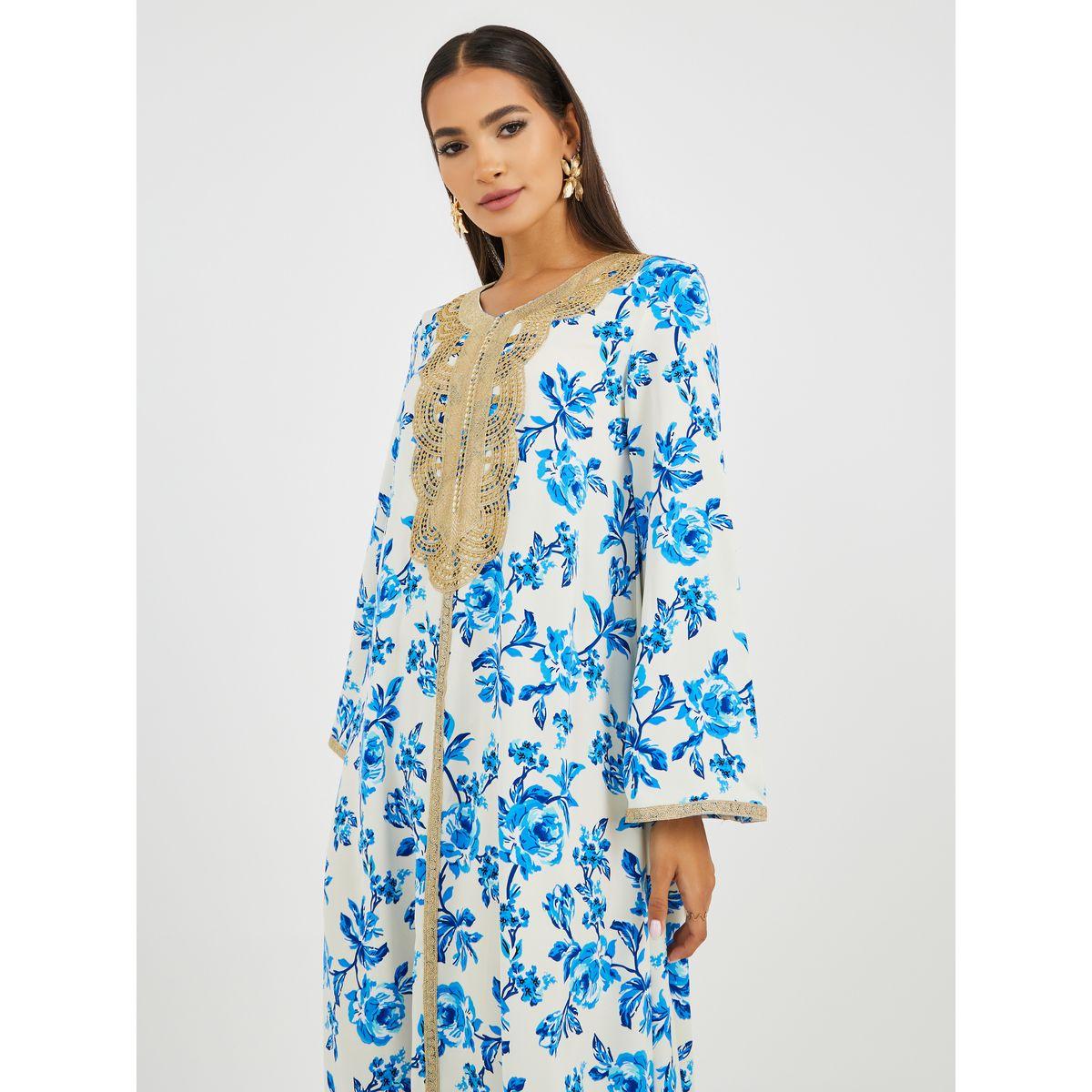 جلابية بحافة واسعة وطبعة زهور مع دانتيل-women-arabicclothing-jalabiyas-image-3