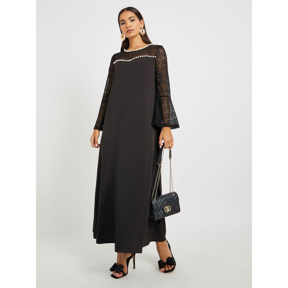 Keenly Embellished Lace Patchwork Long Sleeve A-Line Jalabiya-women-arabicclothing-jalabiyas-image-1