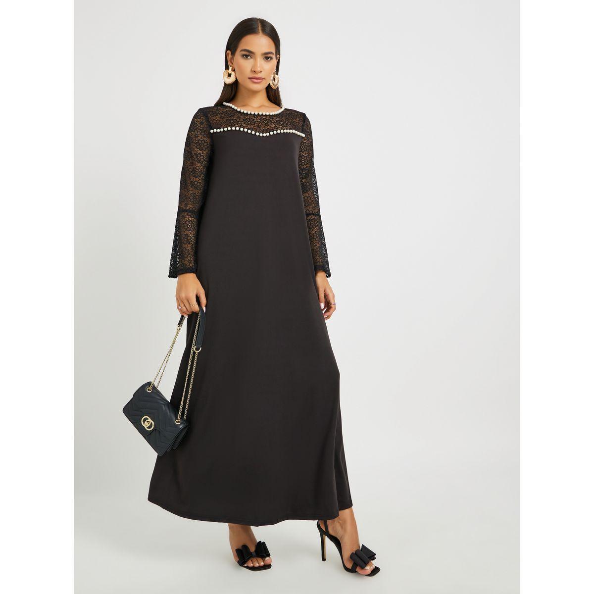Keenly Embellished Lace Patchwork Long Sleeve A-Line Jalabiya-women-arabicclothing-jalabiyas-image-2