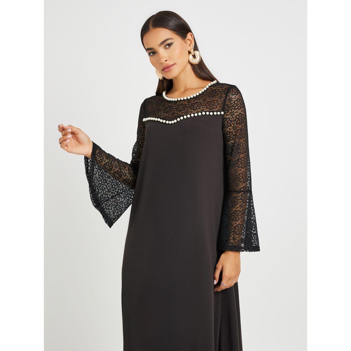 Keenly Embellished Lace Patchwork Long Sleeve A-Line Jalabiya-women-arabicclothing-jalabiyas-image-3