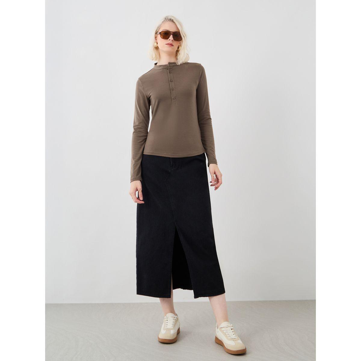 Styli Solid Long Sleeve Knitted Top with Button Detail-women-clothing-shirtsandblouses-blouses-image-2