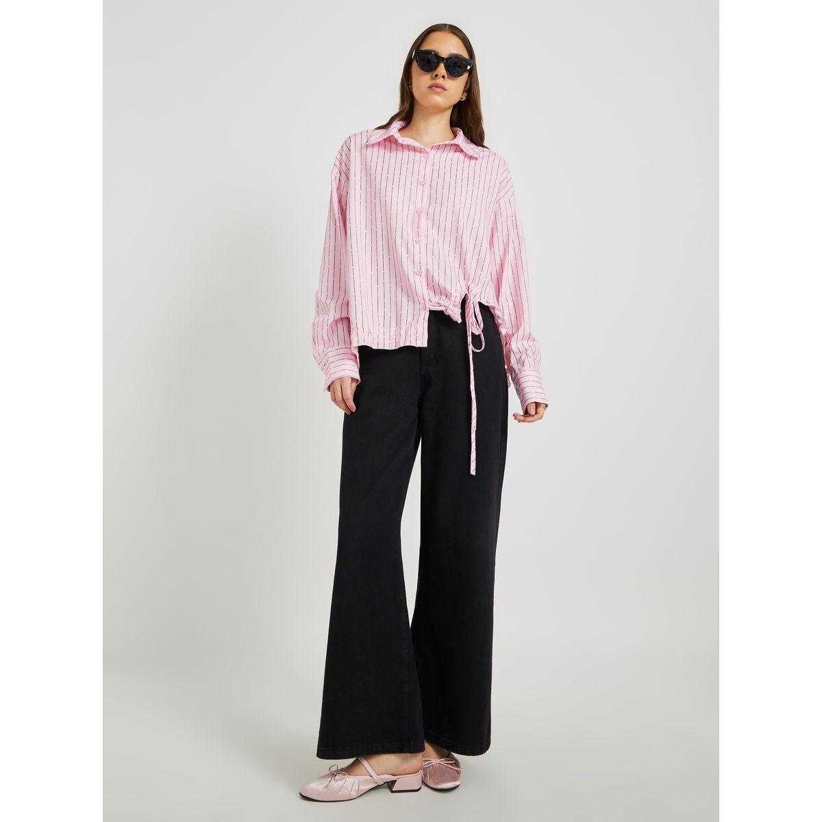 Styli Striped Drawstring Hem Oversized Shirt-women-clothing-shirtsandblouses-shirts-image-2