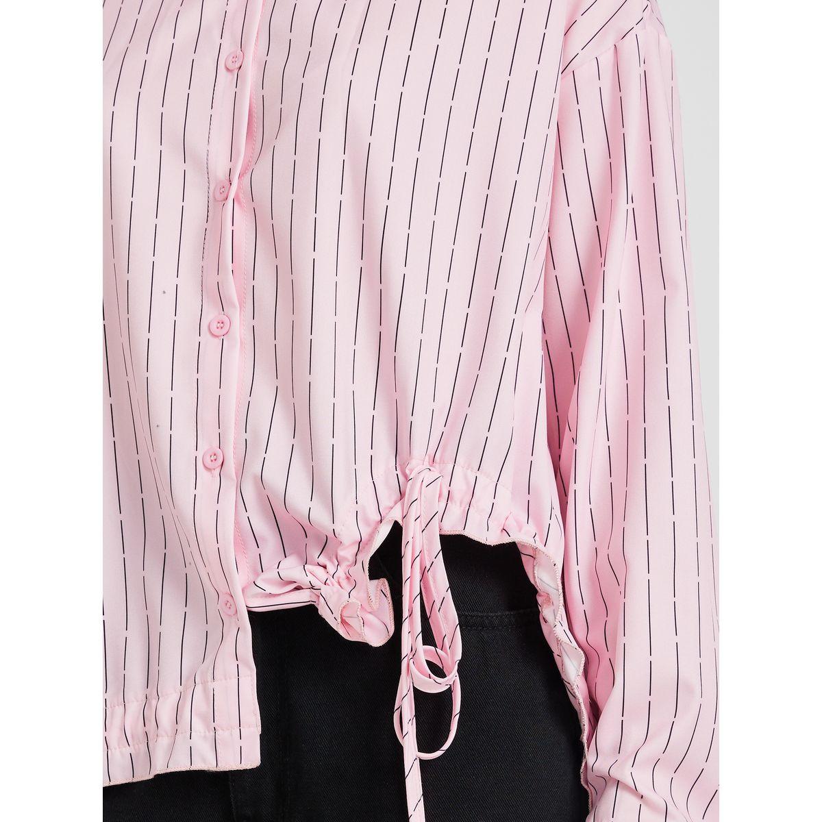Styli Striped Drawstring Hem Oversized Shirt-women-clothing-shirtsandblouses-shirts-image-3