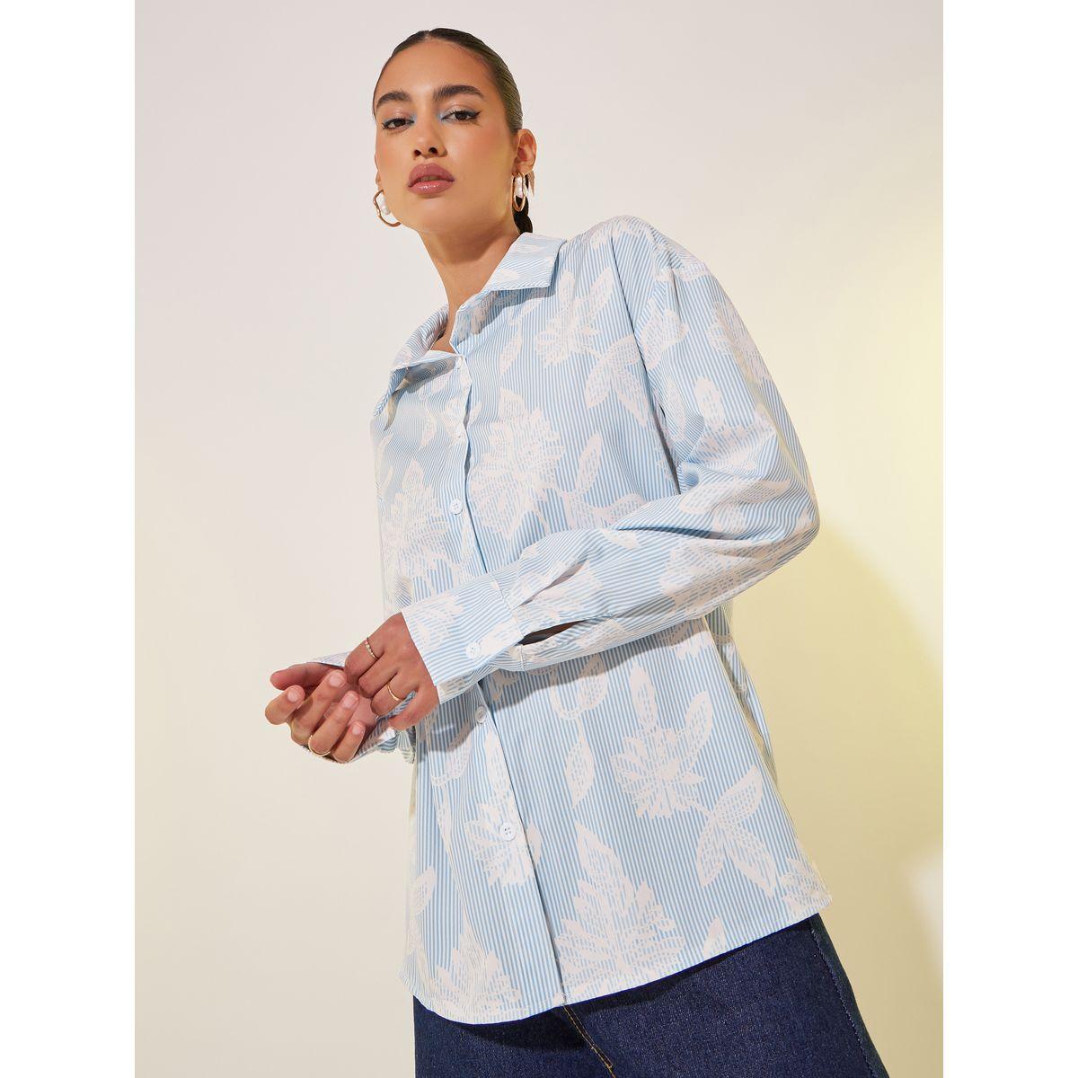 Styli Floral Print Spread Collar Oversized Shirt-women-clothing-shirtsandblouses-shirts-image-1