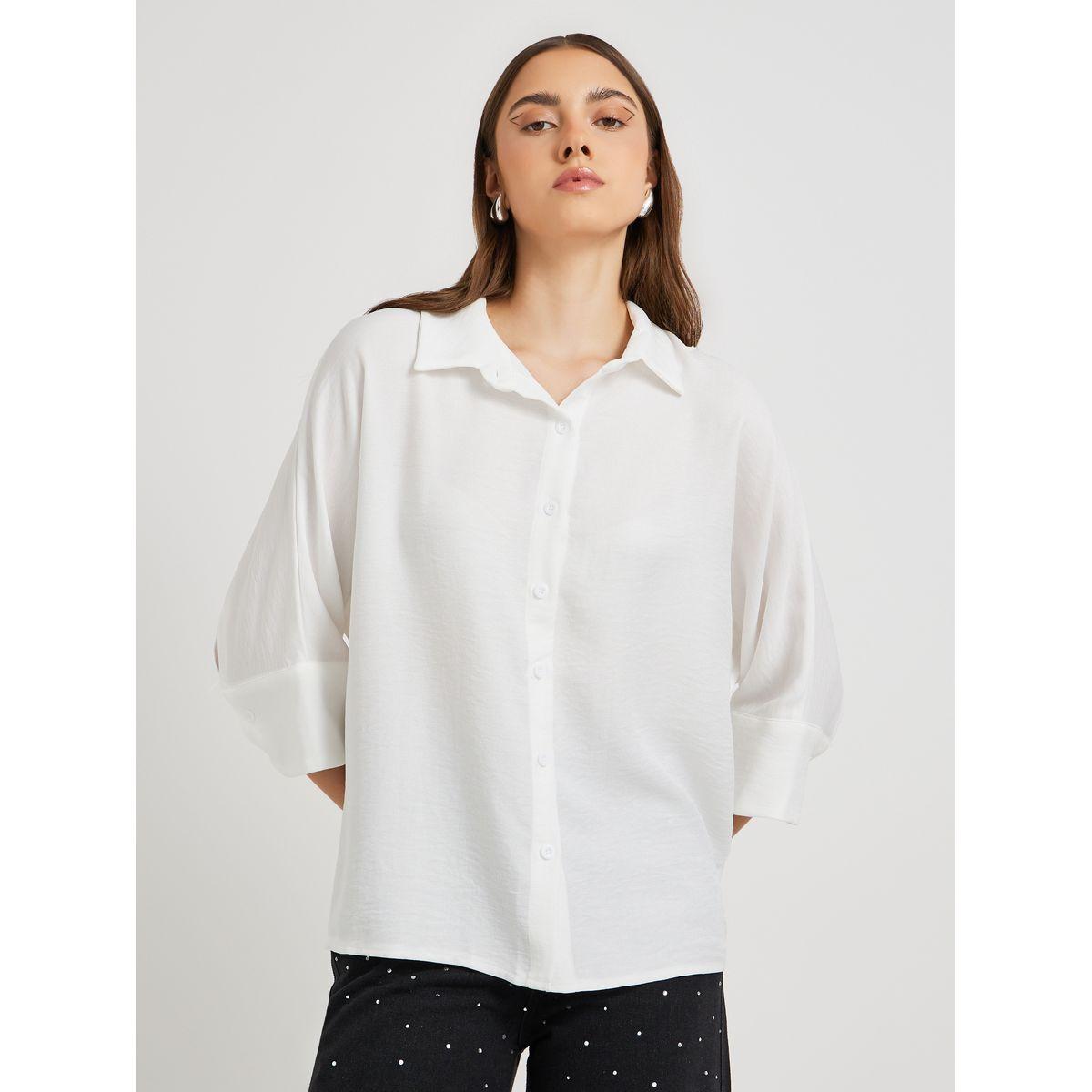 Styli Solid Spread Collar Oversized Shirt-women-clothing-shirtsandblouses-shirts-image-1
