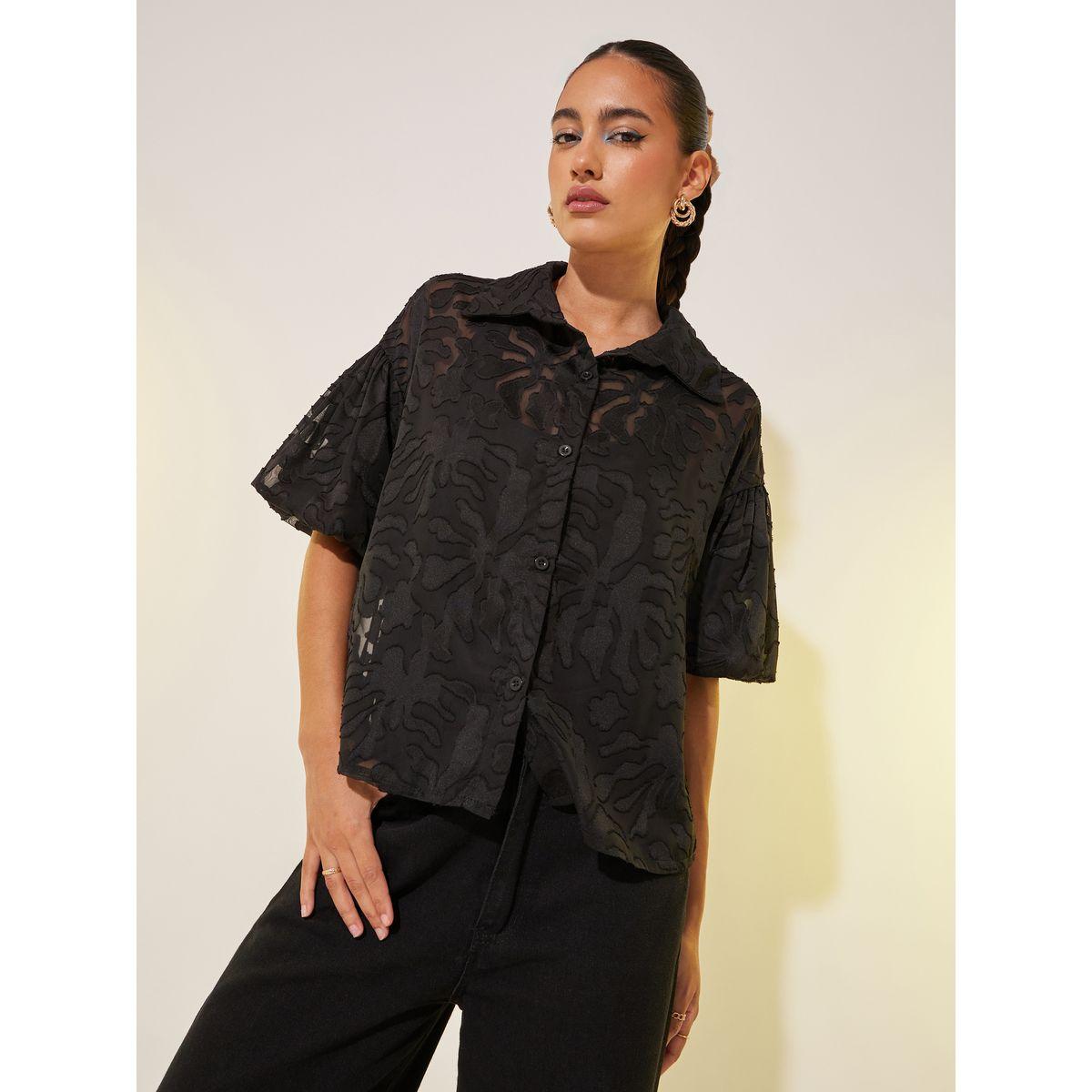 بلوزة فضفاضة جاكار بأكمام قصيرة-women-clothing-shirtsandblouses-shirts-image-3