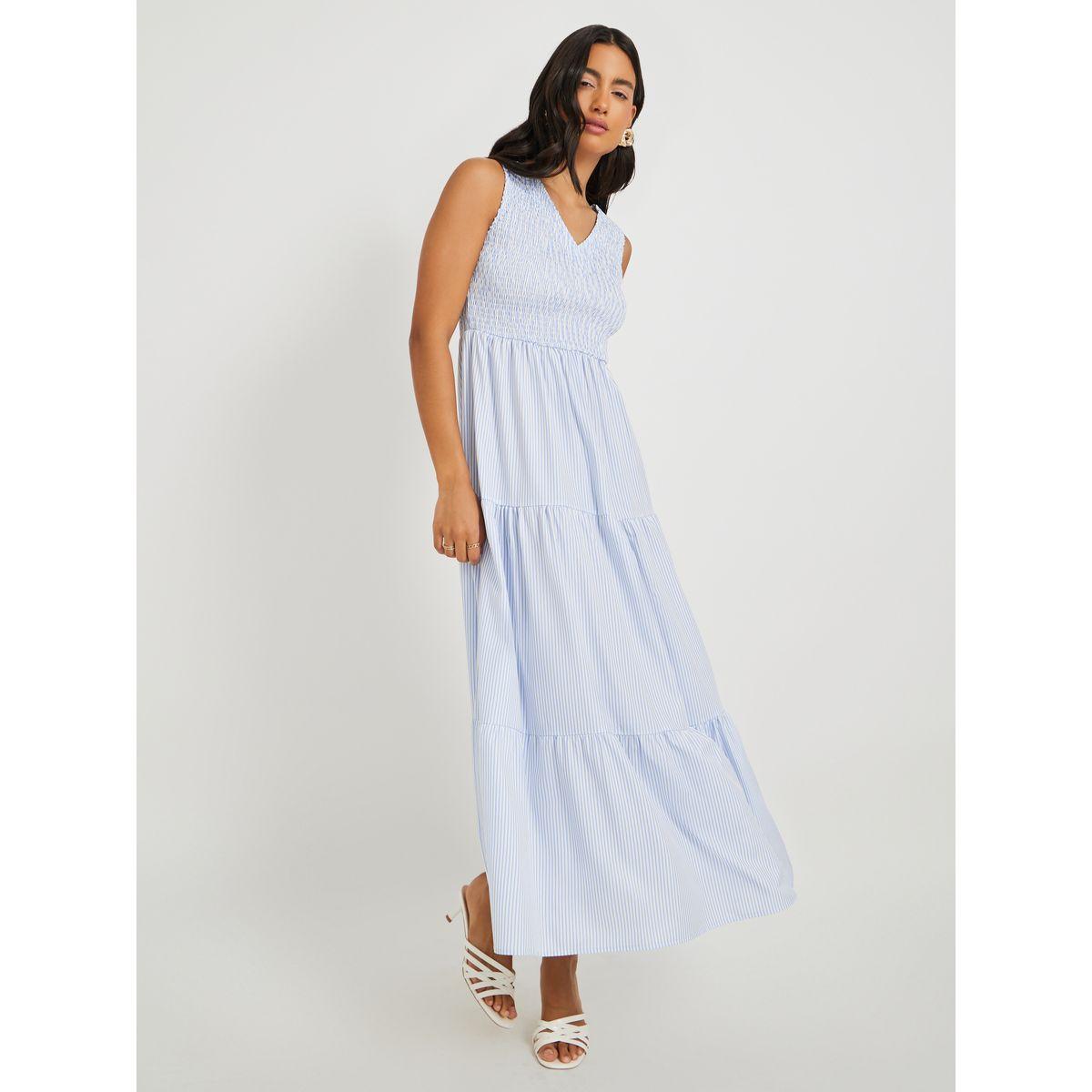 فستان ميدي مخطط بلا أكمام وحافة واسعة-women-clothing-dresses-image-1