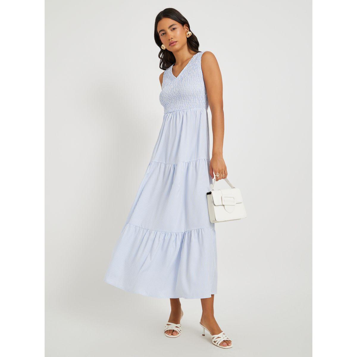 فستان ميدي مخطط بلا أكمام وحافة واسعة-women-clothing-dresses-image-2