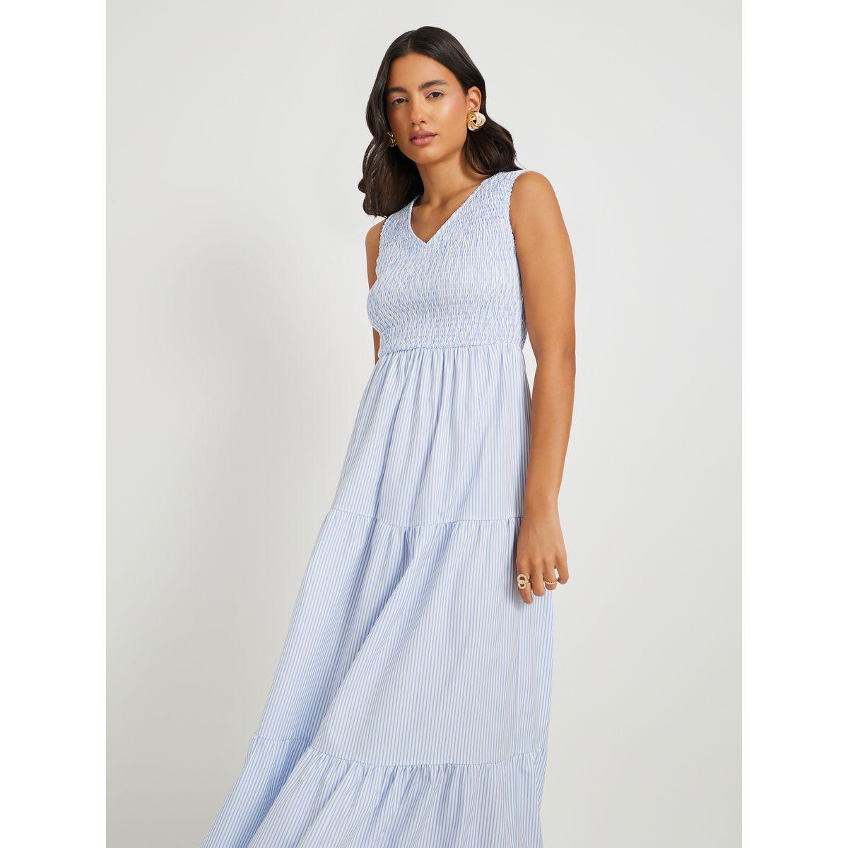 فستان ميدي مخطط بلا أكمام وحافة واسعة-women-clothing-dresses-image-3