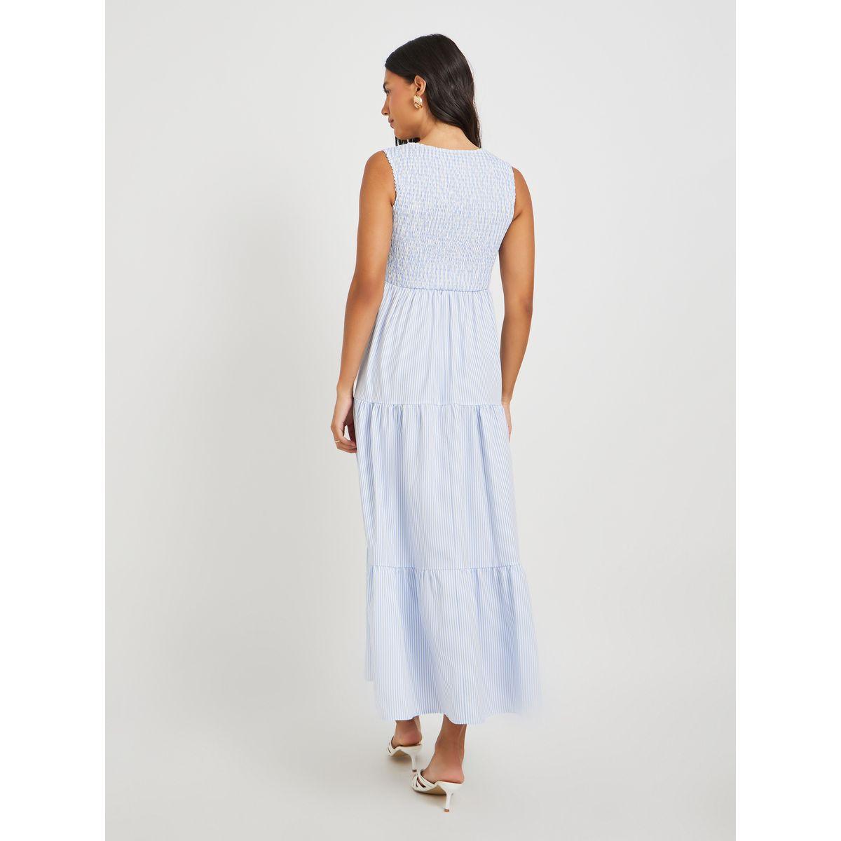 Styli Striped V-Neck Sleeveless A-Line Midi Dress-women-clothing-dresses-image-5