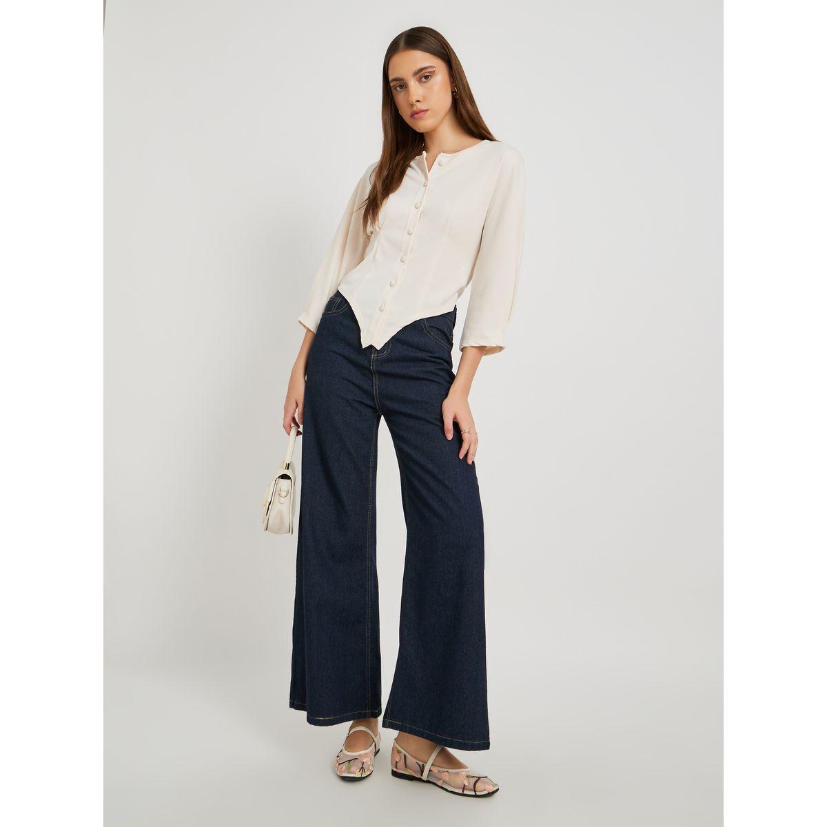 Styli Solid Buttoned Round Neck Blouse-women-clothing-shirtsandblouses-blouses-image-2