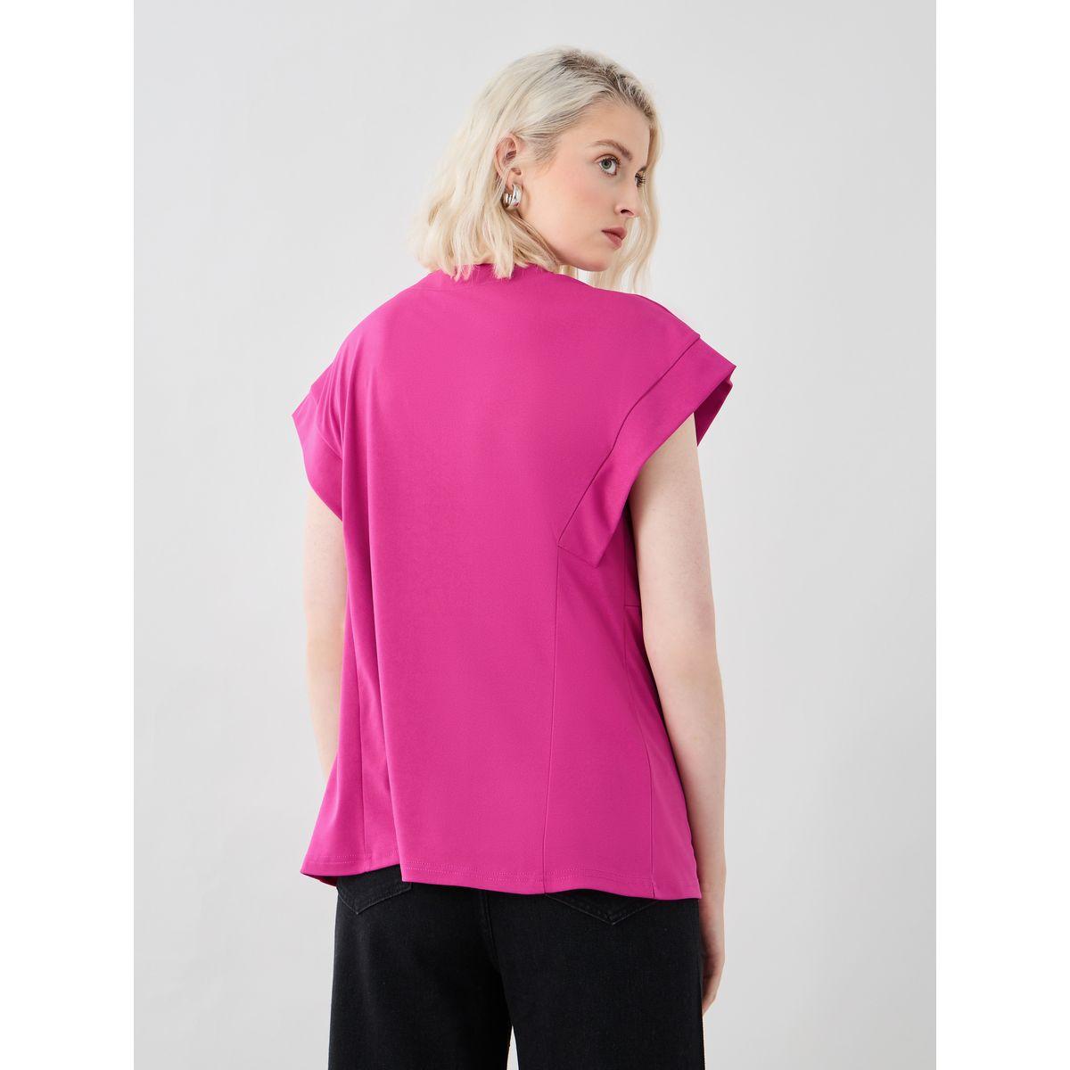 Styli Solid Pleated Longline Blouse with Zipped Detail-women-clothing-shirtsandblouses-blouses-image-4
