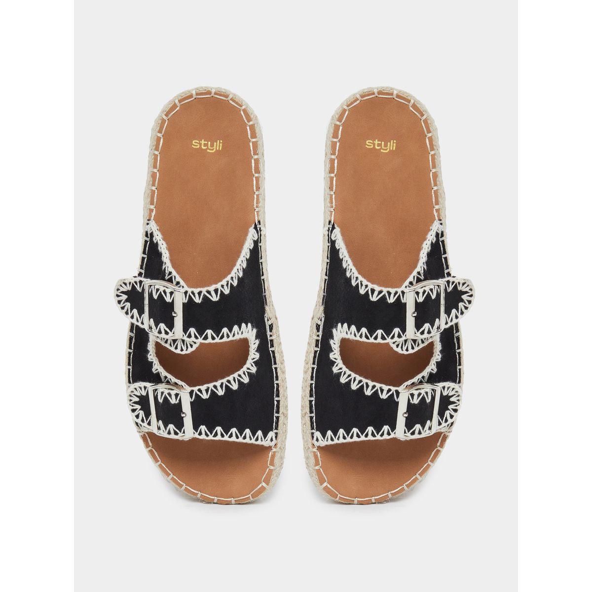 Styli Black Stitch Buckle Accent Espadrilles-women-shoes-flats-espadrilles-image-5