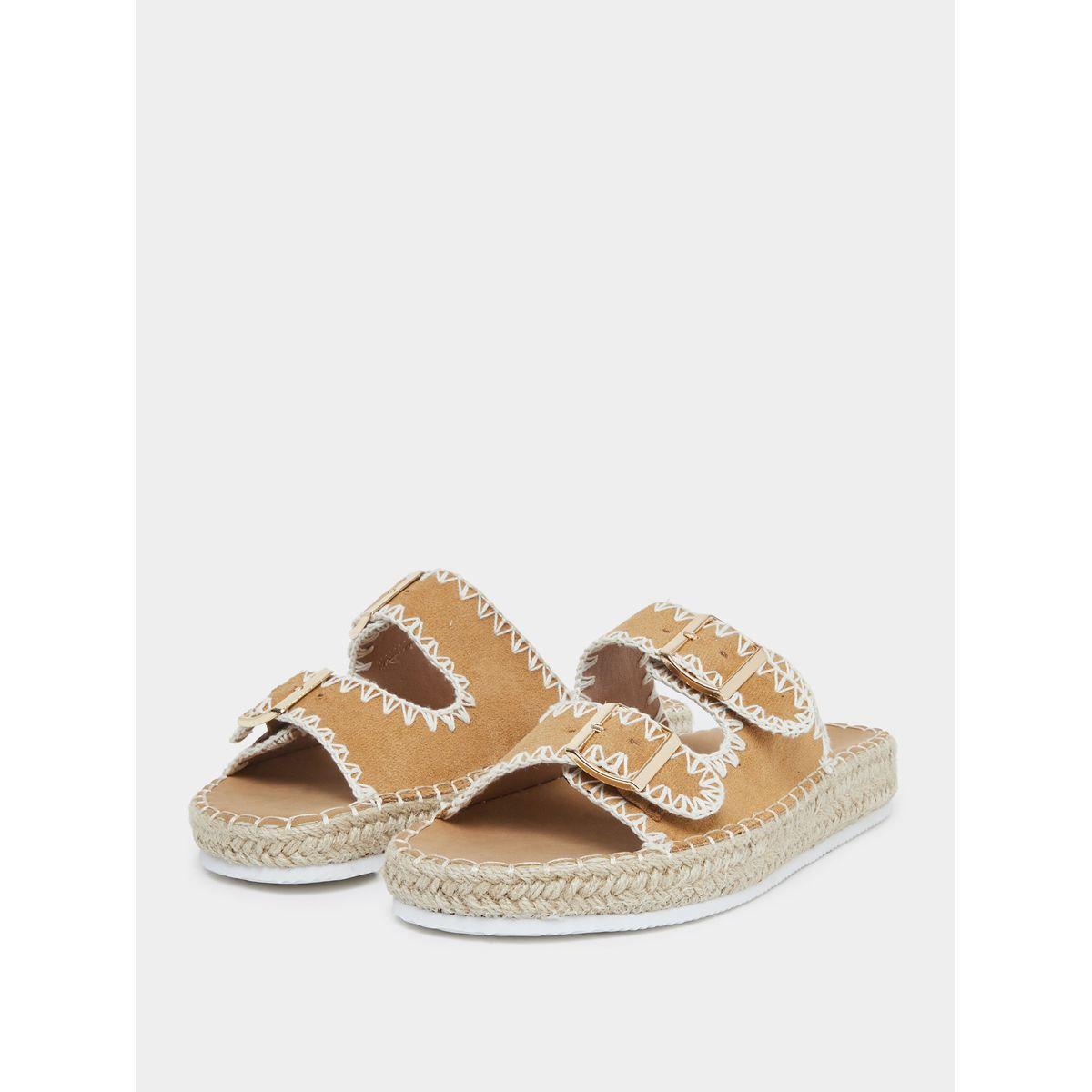 Styli Brown Stitch Buckle Accent Espadrilles-women-shoes-flats-espadrilles-image-2